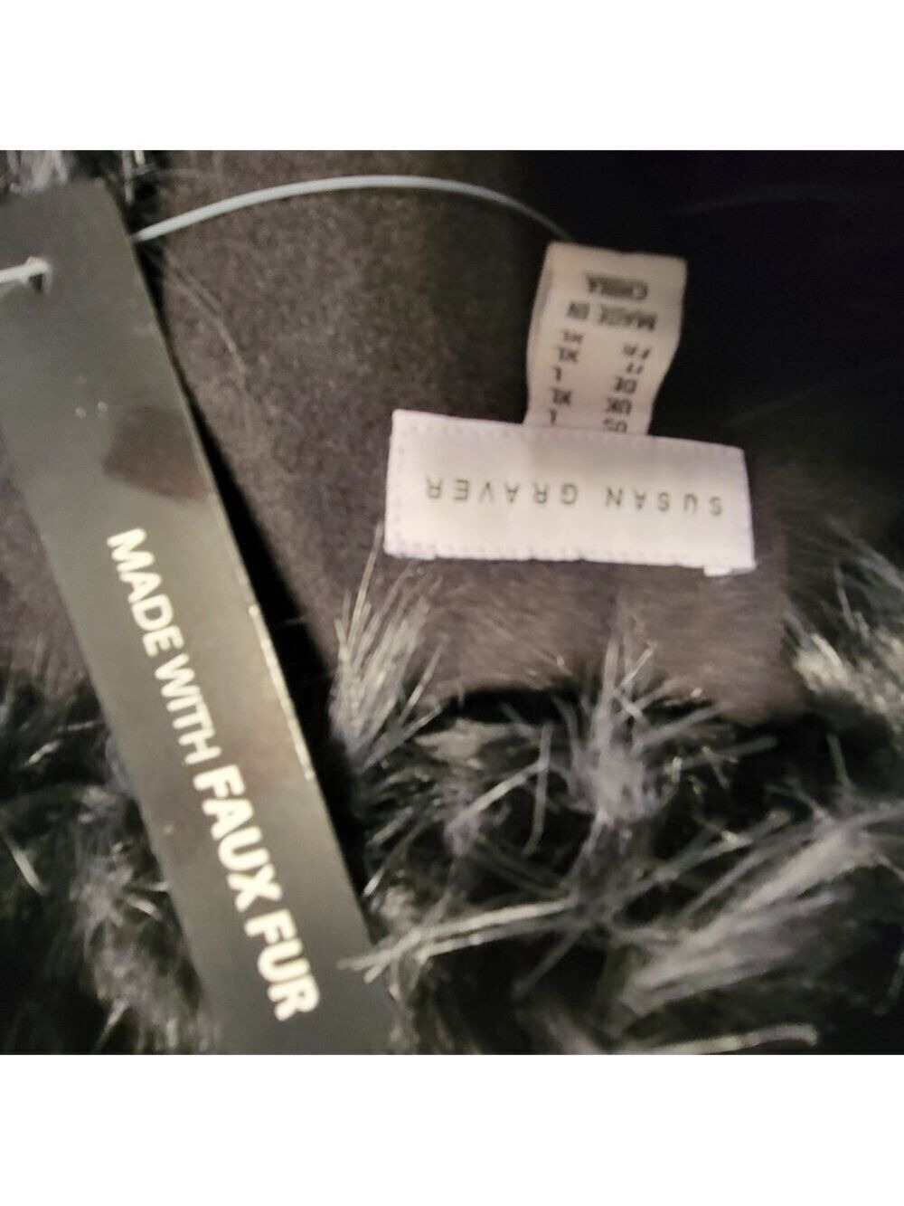 Susan Graver Black Trench  Jacket Coat with Faux Fur Wool Winter Large - Picture 5 of 5